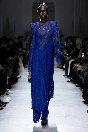 Yves Blue Lace Dress with Asymmetrical Hem