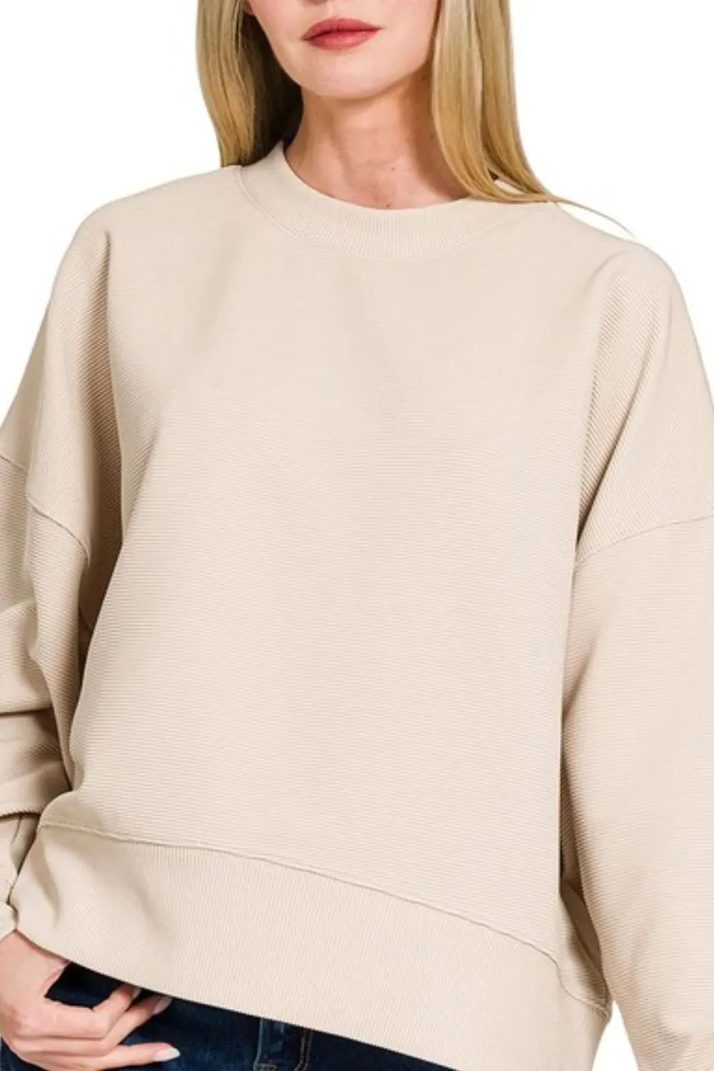 Zenana Ribbed Balloon Sleeve Sweatshirt