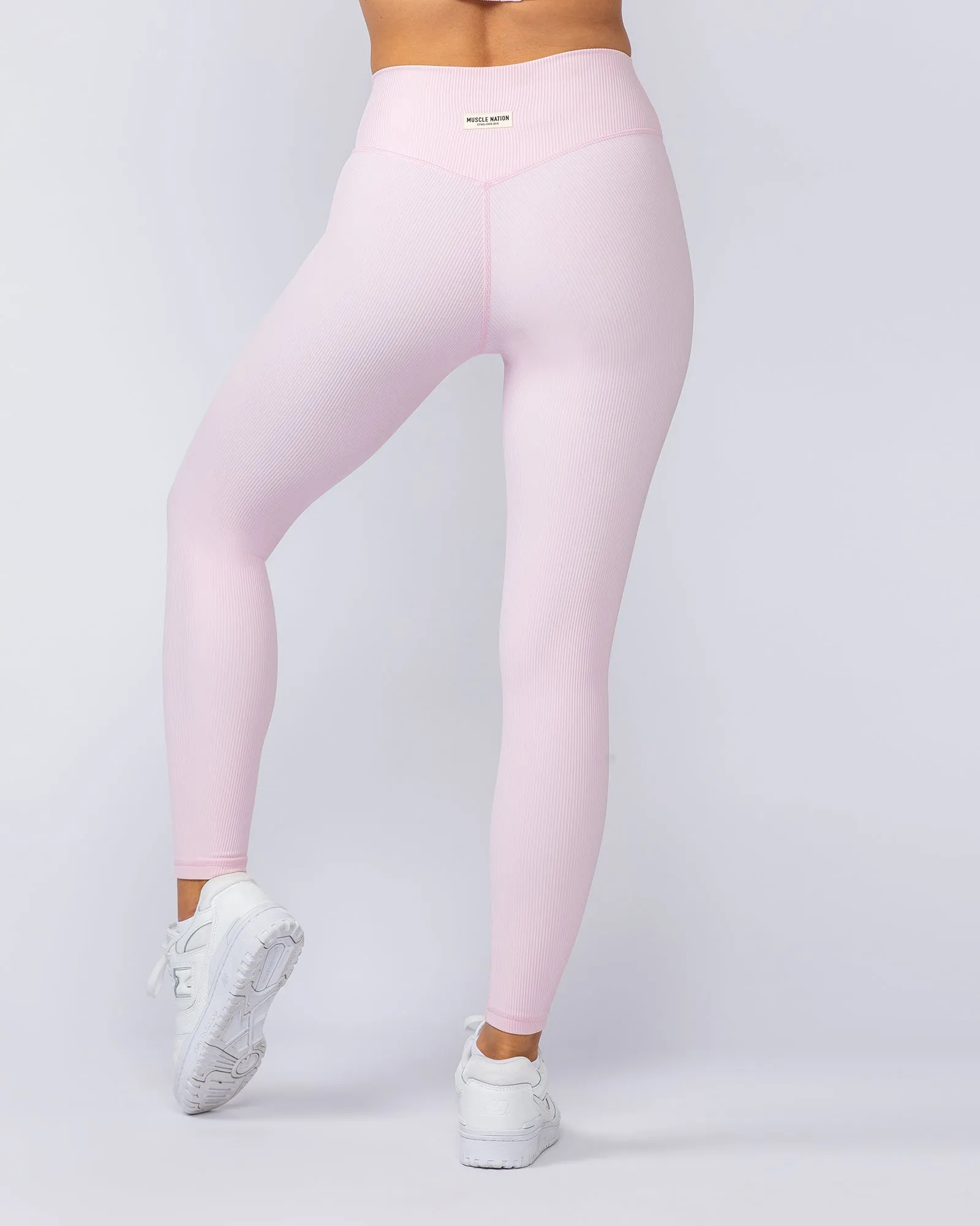 Zero Rise Rib Ankle Length Leggings - Baby Pink